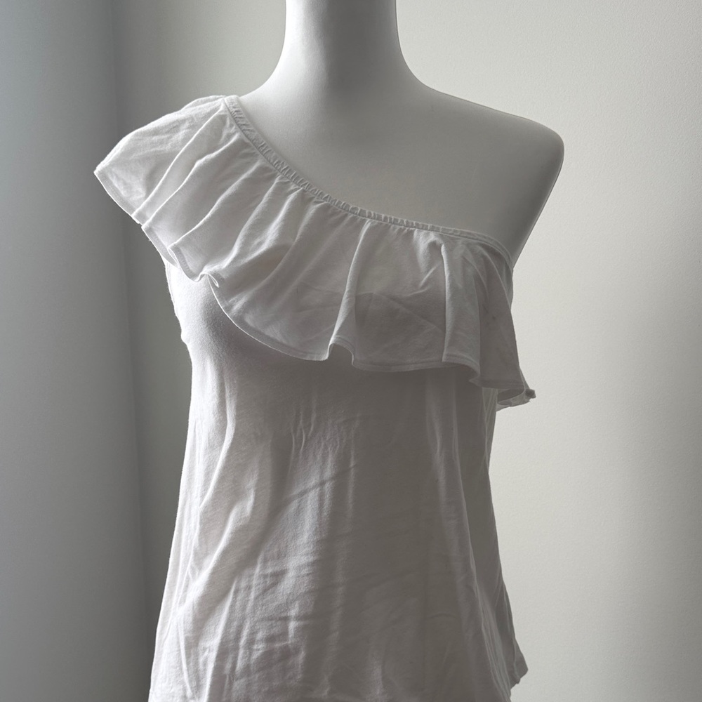 H&M White One-Shoulder Ruffle Blouse